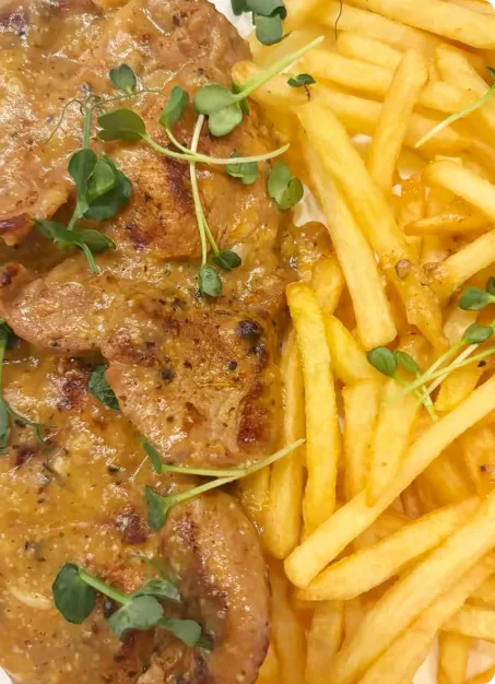 Jelo sa pomfritom u restoranu Rispetto